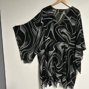 Lane Bryant Women’s 26/28 Sheer Kaftan Mumu‎ Cover Up Black White Resort Beachy